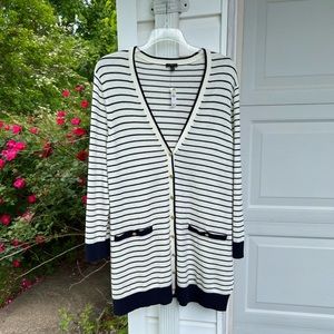 NWT Talbots Classic Cream Navy Stripe V-Neck Cardigan
